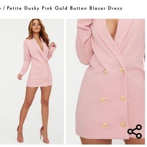 COPY - PLT Petite Dusky Pink Gold Button Blazer Dress